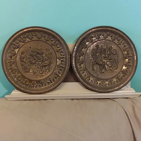 Pair of Brass Relief Plates - Picture 1 of 8